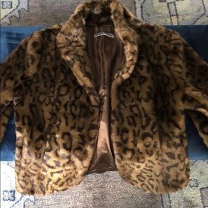 Velvet leopard faux fur coat